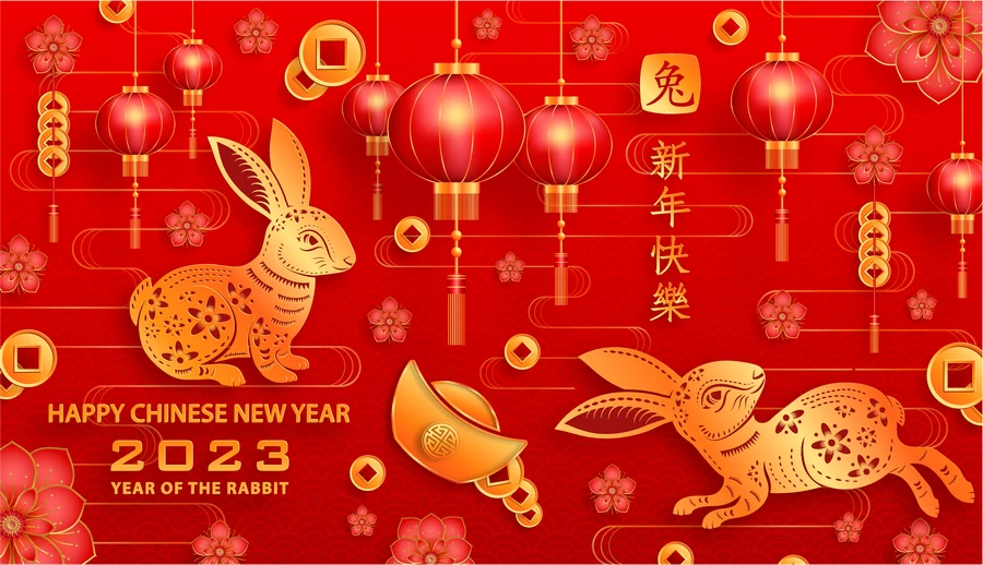 2023兔年中国风新年春节剪纸风节日宣传插画海报背景展板AI素材【153】